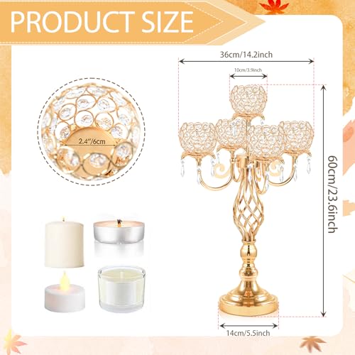 5-Arm Crystal Candelabra Candle Holder Stand with Crystal Bowl A529