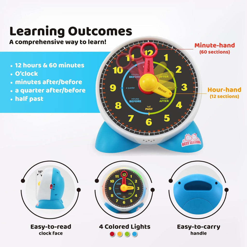 Learning Clock Teaching Light-Up Toy with Quiz and Music Sleep Mode K4776
