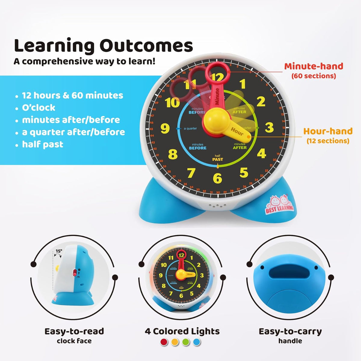 Learning Clock Teaching Light-Up Toy with Quiz and Music Sleep Mode K4776