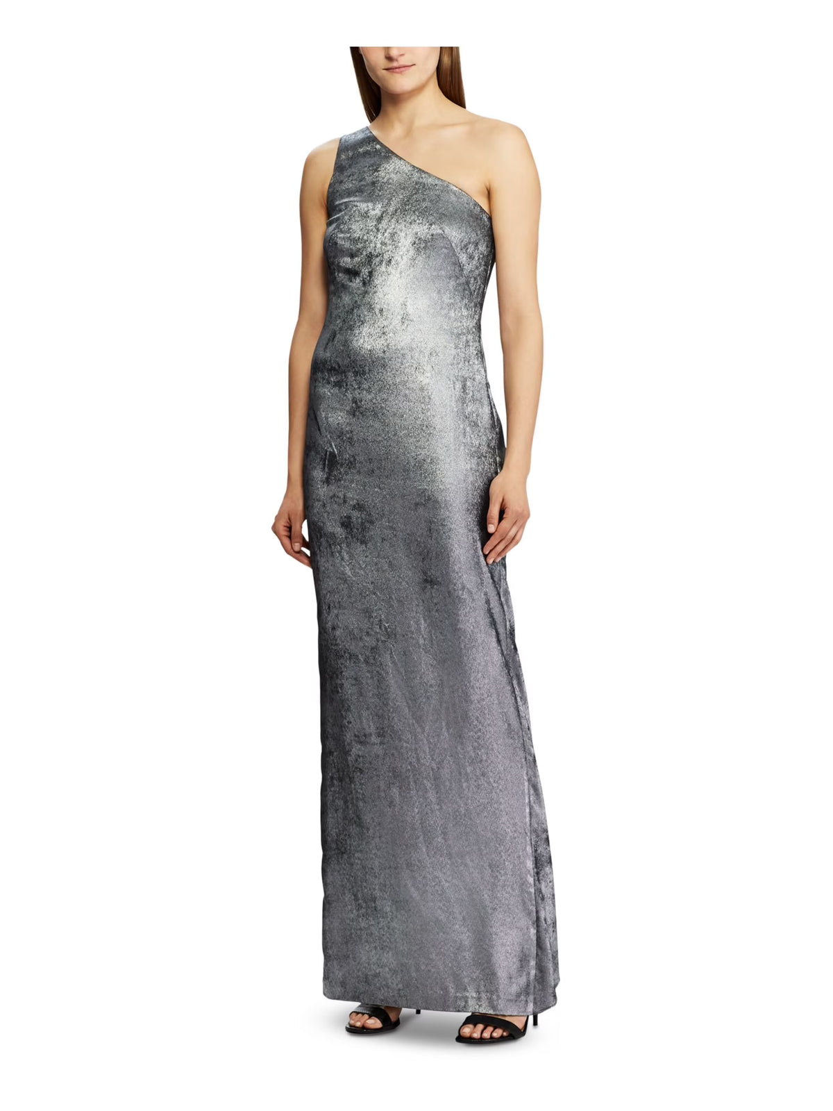 Silver Sleeveless Asymmetrical Neckline Maxi Sheath Dress Q6728