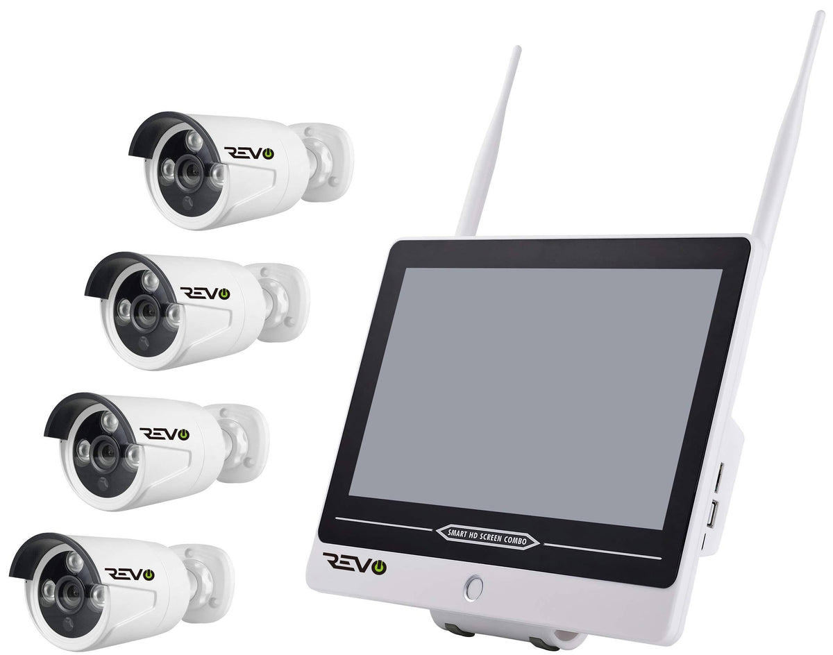 12'' Wireless Security System with 4CH NVR & 4X 1080p Cameras Y286057
