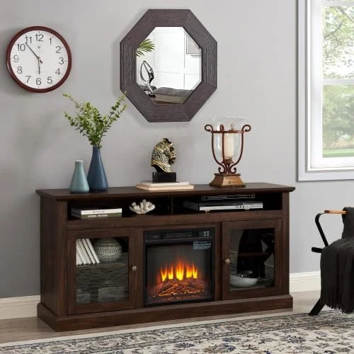 Electric Fireplace TV Stand up to 60" with Cabinet and Open Shelves B9953