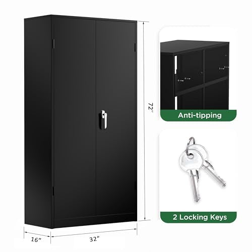 72" Black Locking Metal Storage Cabinet with Doors and 4 Adjustable Shelves G653