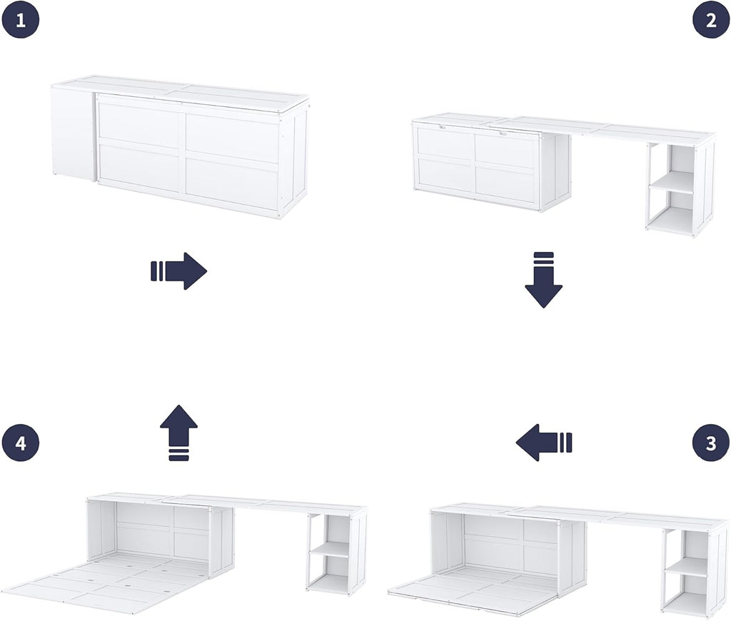 White Queen Size Murphy Bed with Storage Drawers R39171