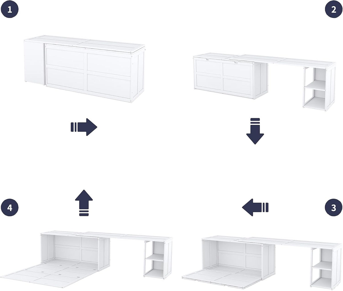 White Queen Size Murphy Bed with Storage Drawers R39171