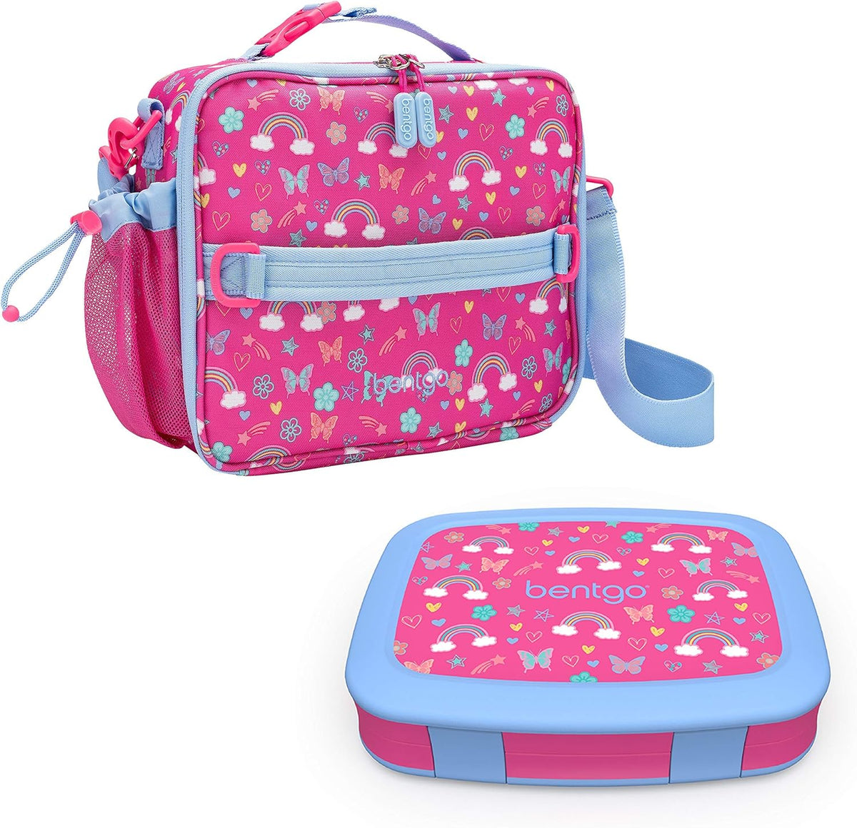 Insulated Lunch Bag Set With Kids Bento-Style Lunch Box (Rainbows and Butterflies) S50897
