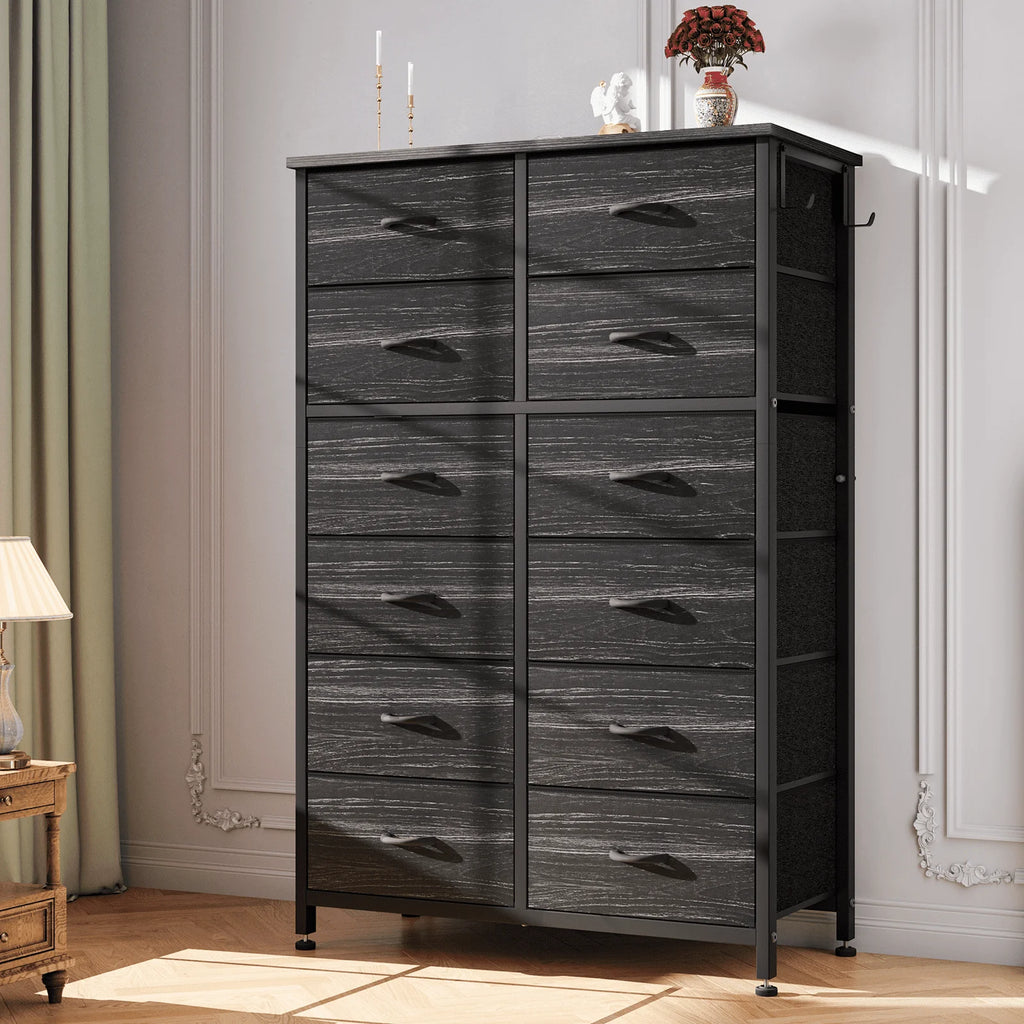 12 Drawer Fabric Dresser with Steel Frame and Wooden Top K54988