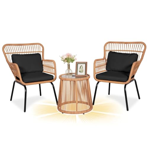 3 Piece Yellow Beige Wicker Bistro Set Z72137