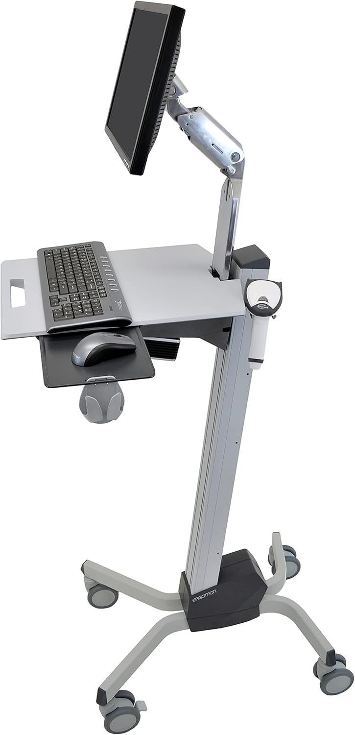 Rolling Computer Cart Mobile Standing Desk Workstation, Grey T5228