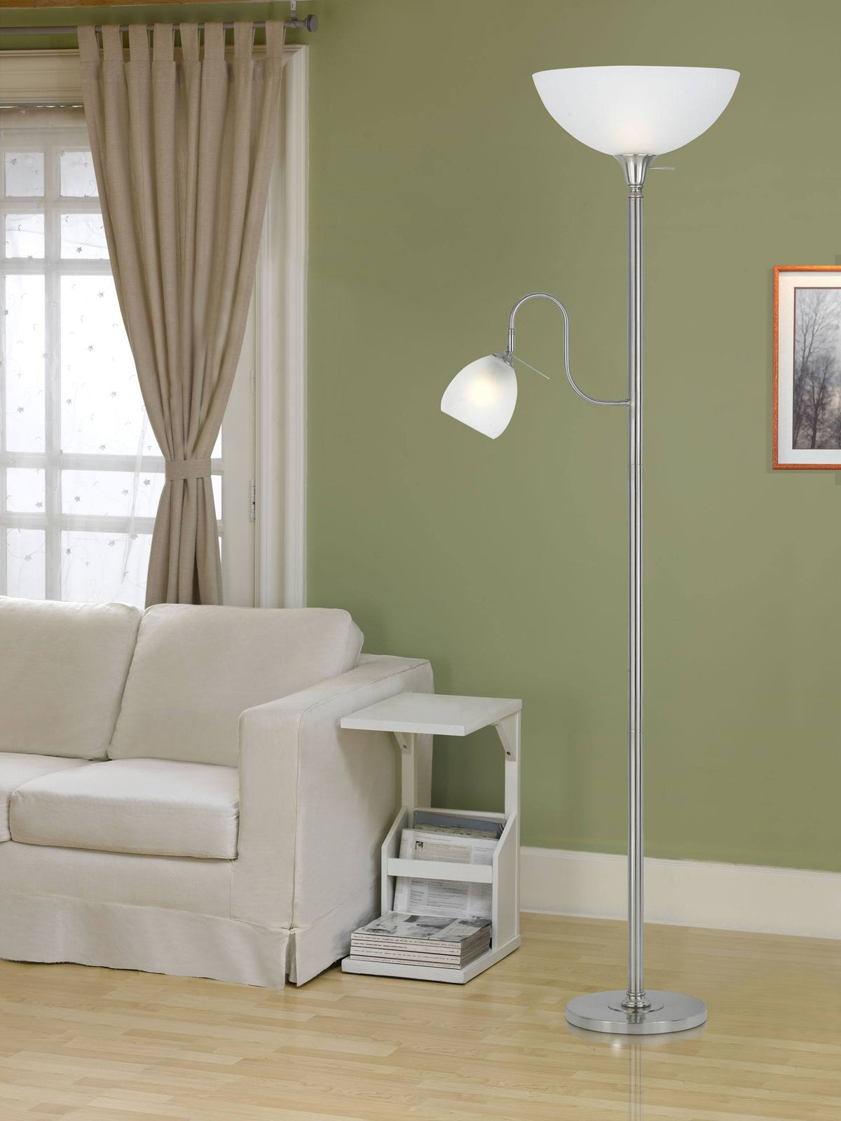 Brushed Steel Torchiere with Reading Lamp E353
