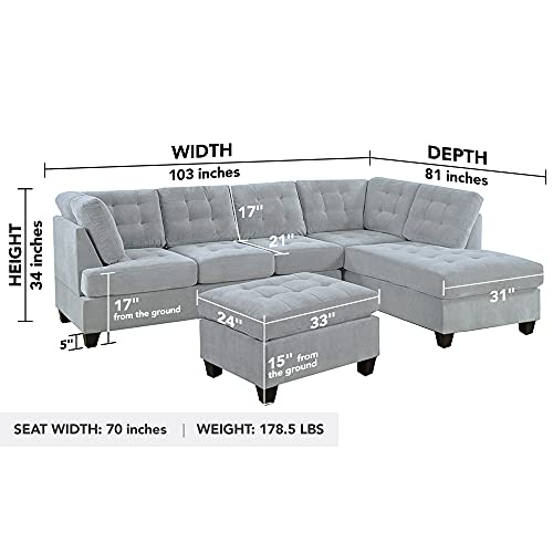 3 Piece Micro Suede L Shaped Sectional Sofa with Ottoman W618107