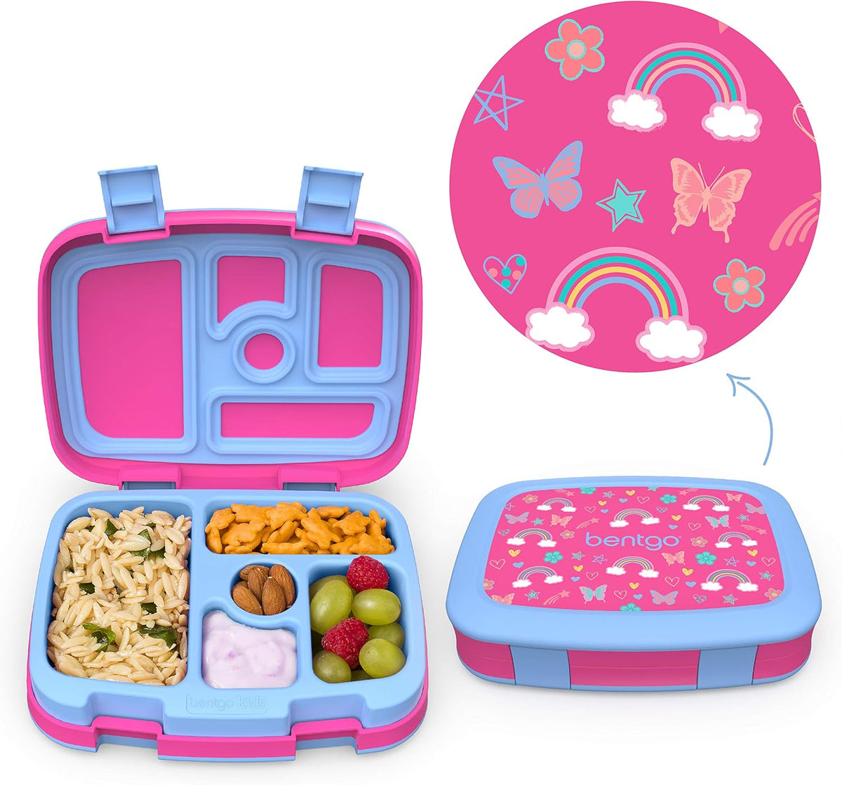 Insulated Lunch Bag Set With Kids Bento-Style Lunch Box (Rainbows and Butterflies) S50897