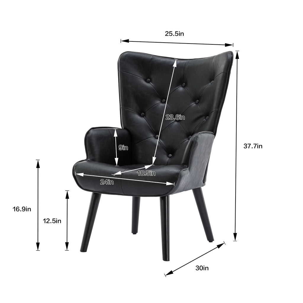 Black PU Leather Tufted Accent Chair with Wood Legs Y123