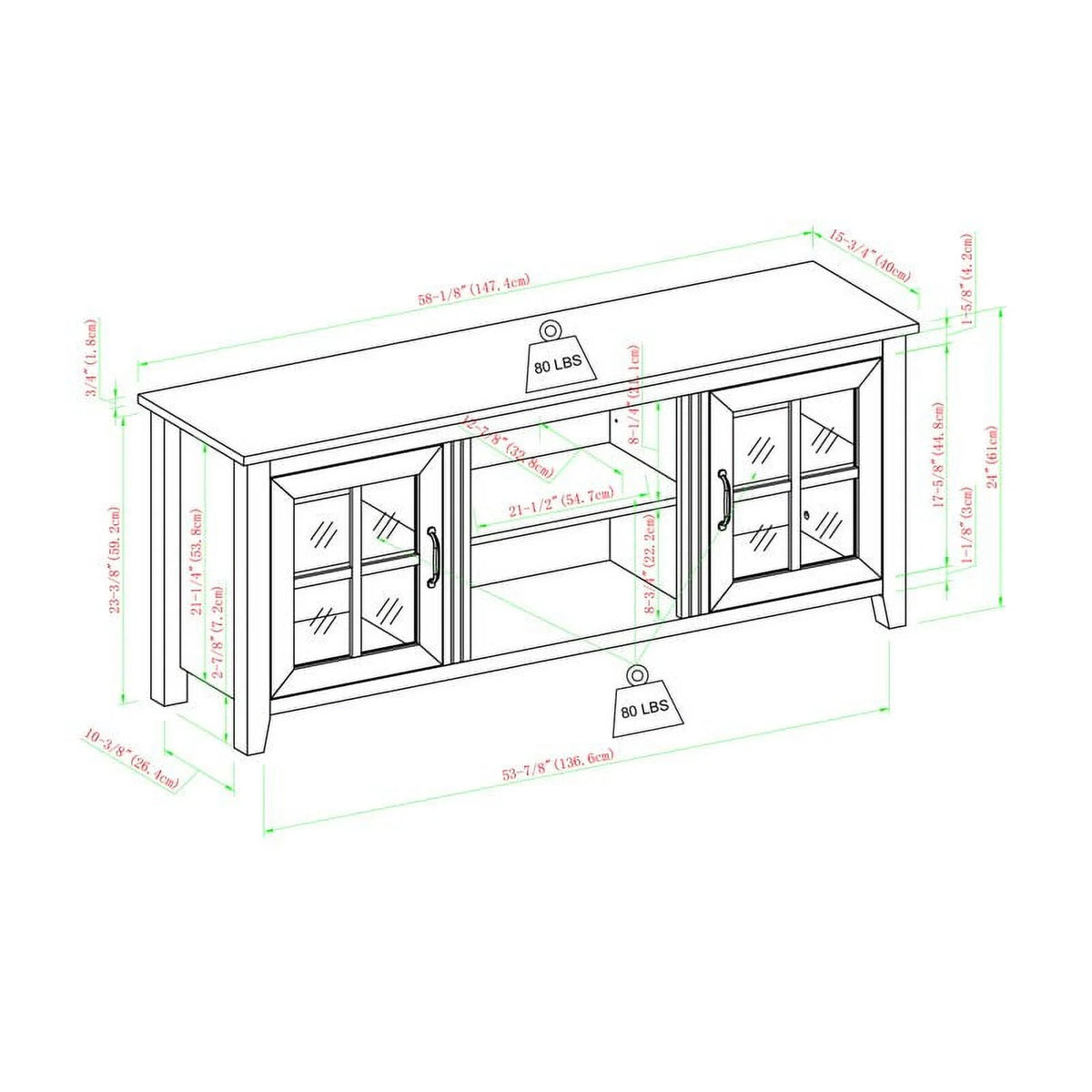 Glass Door TV Console Dark Walnut D24693
