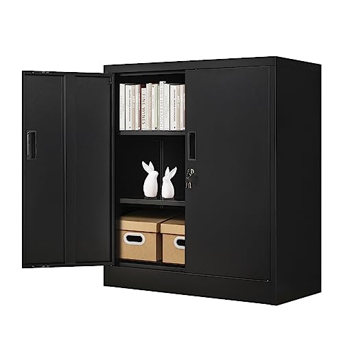 Black Lockable Steel Storage Cabinet with 2 Drawers L5945