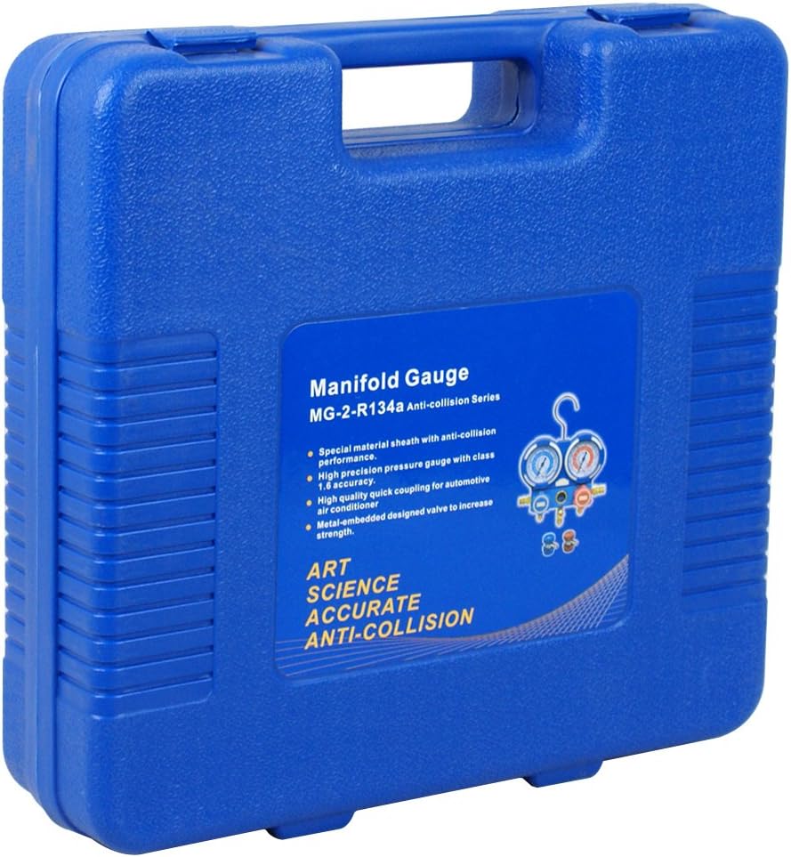 A/C Manifold Gauge Set R134a Refrigeration Kit Brass 4FT w/Case, 1/4 SAE Fittings G335