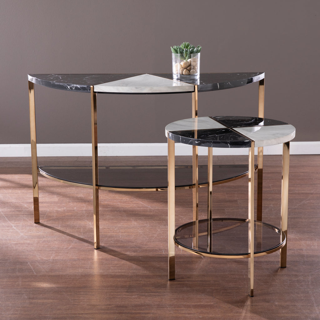 Half Moon Faux Marble Console Table Y403572