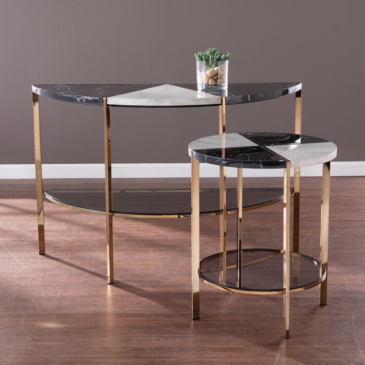 Half Moon Faux Marble Console Table Y403572