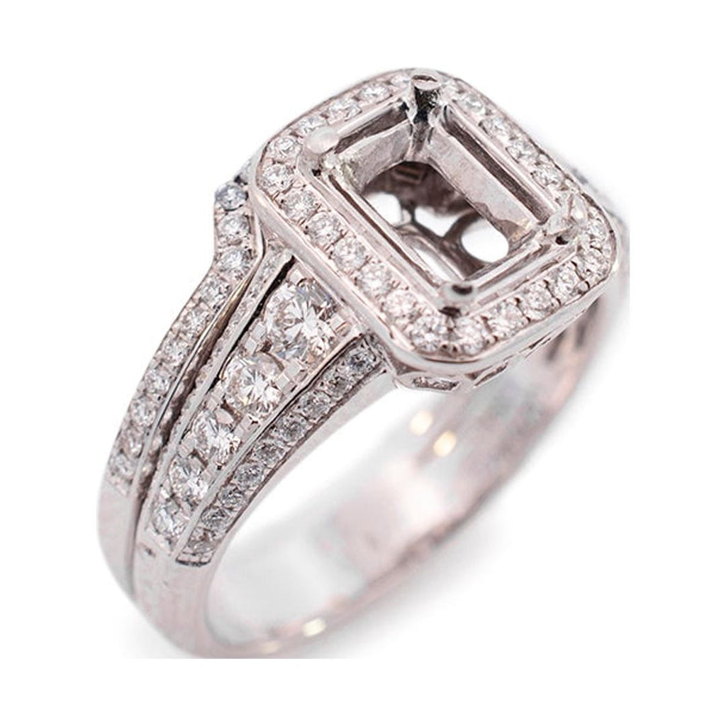 18K White Gold Rectangle Halo Diamond Engagement Ring O3525