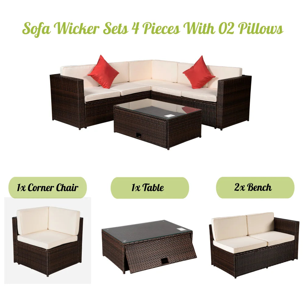 Brown PE Rattan Wicker Sectional Cushioned Sofa Set B9879
