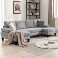 Light Gray 4 Seats Linen Fabric U-Shaped Sectional Sofa with Double Comfy Chaise N7342