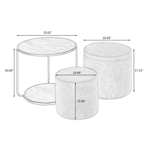 2 Pcs Linen Upholstered Storage Ottoman and Coffee Table Set X24932