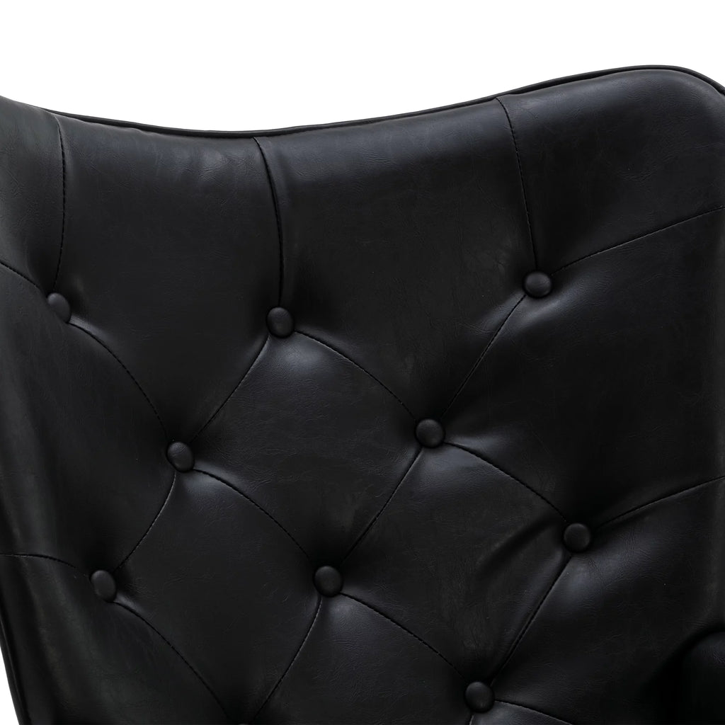 Black PU Leather Tufted Accent Chair with Wood Legs Y123