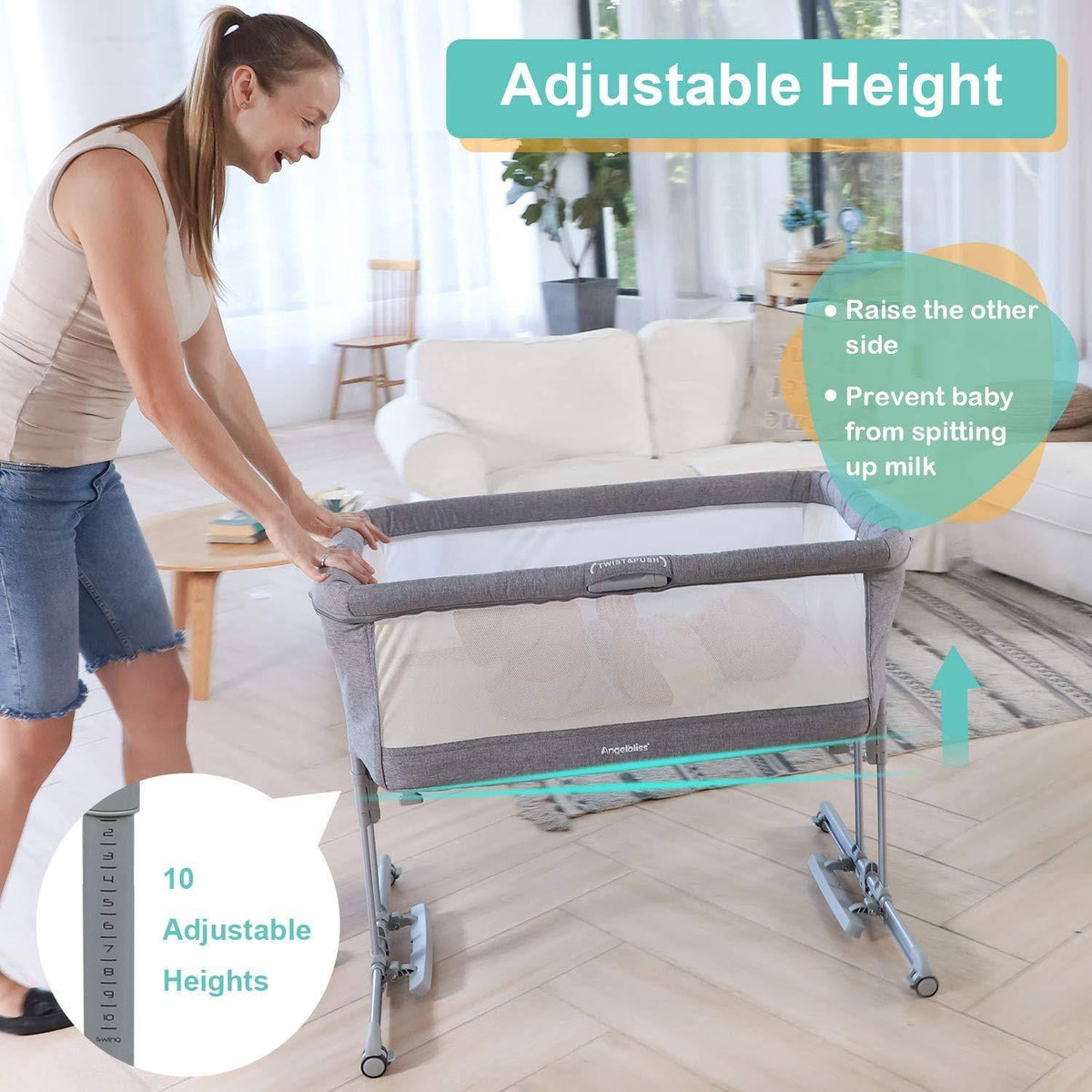 3-in-1 Baby Bassinet & Bedside Sleeper with Cradle Mode E7886