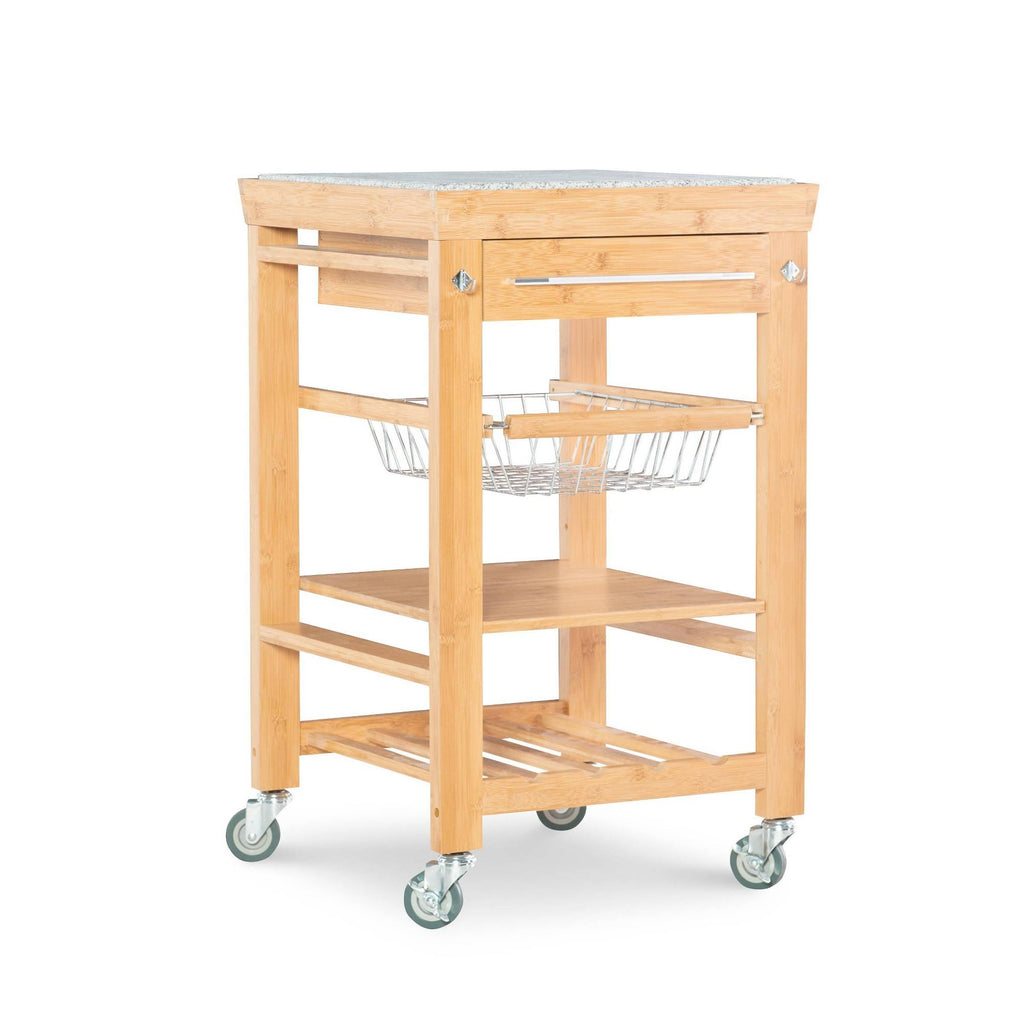 Bamboo Granite Top Kitchen Cart W27667