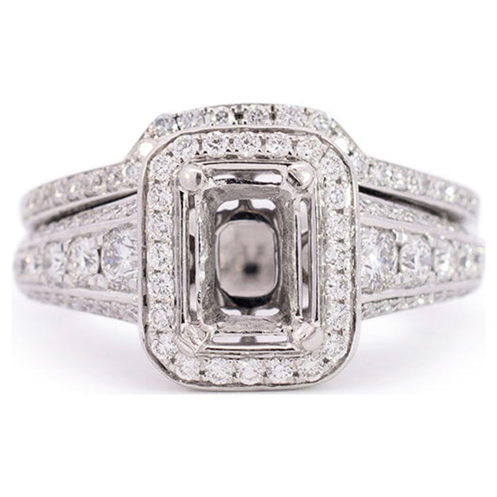 18K White Gold Rectangle Halo Diamond Engagement Ring O3525