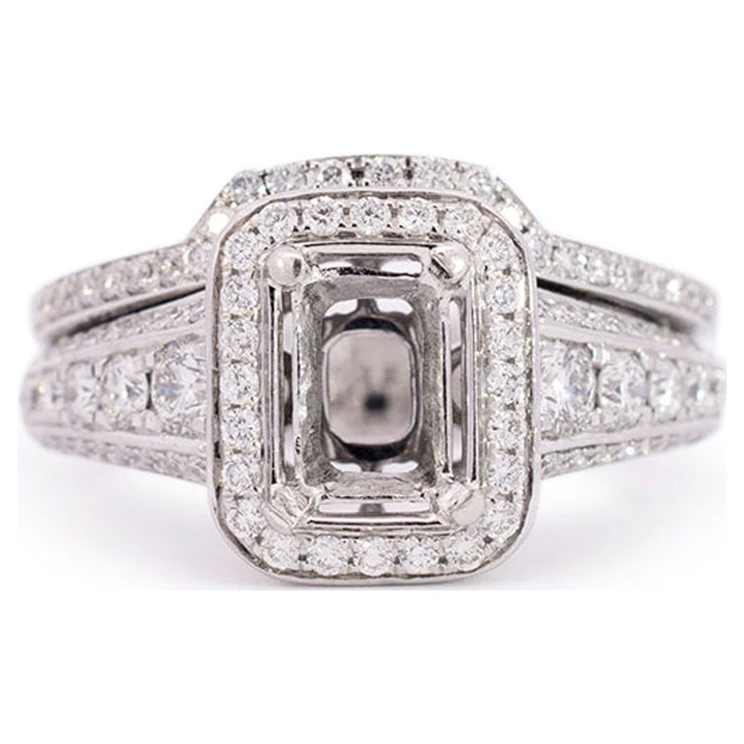 18K White Gold Rectangle Halo Diamond Engagement Ring O3525