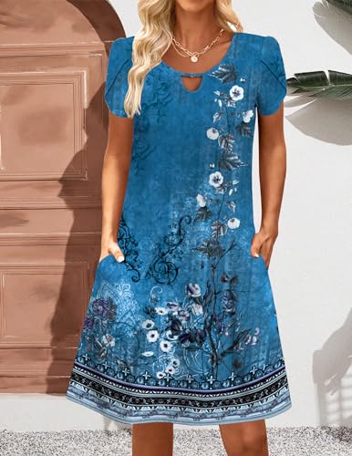 Casual A-Line Floral Mini Dress with Pockets F628