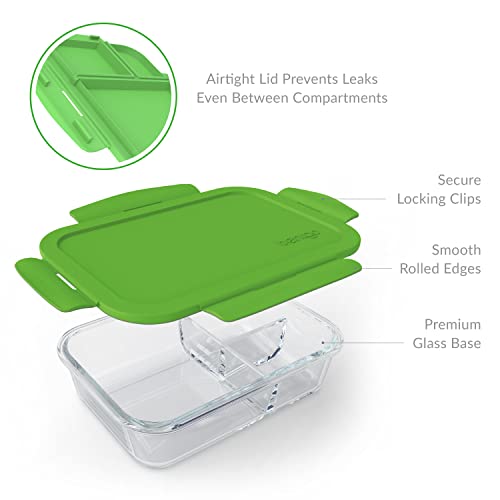 Glass Lunch Box with Airtight Lid 3-Compartment 5 Cup Capacity Gray W25624