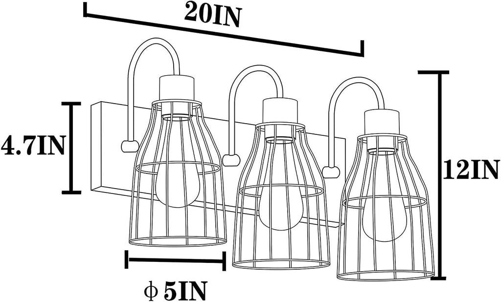 Black 3 Lights Metal Cage Bathroom Vanity Light W7084