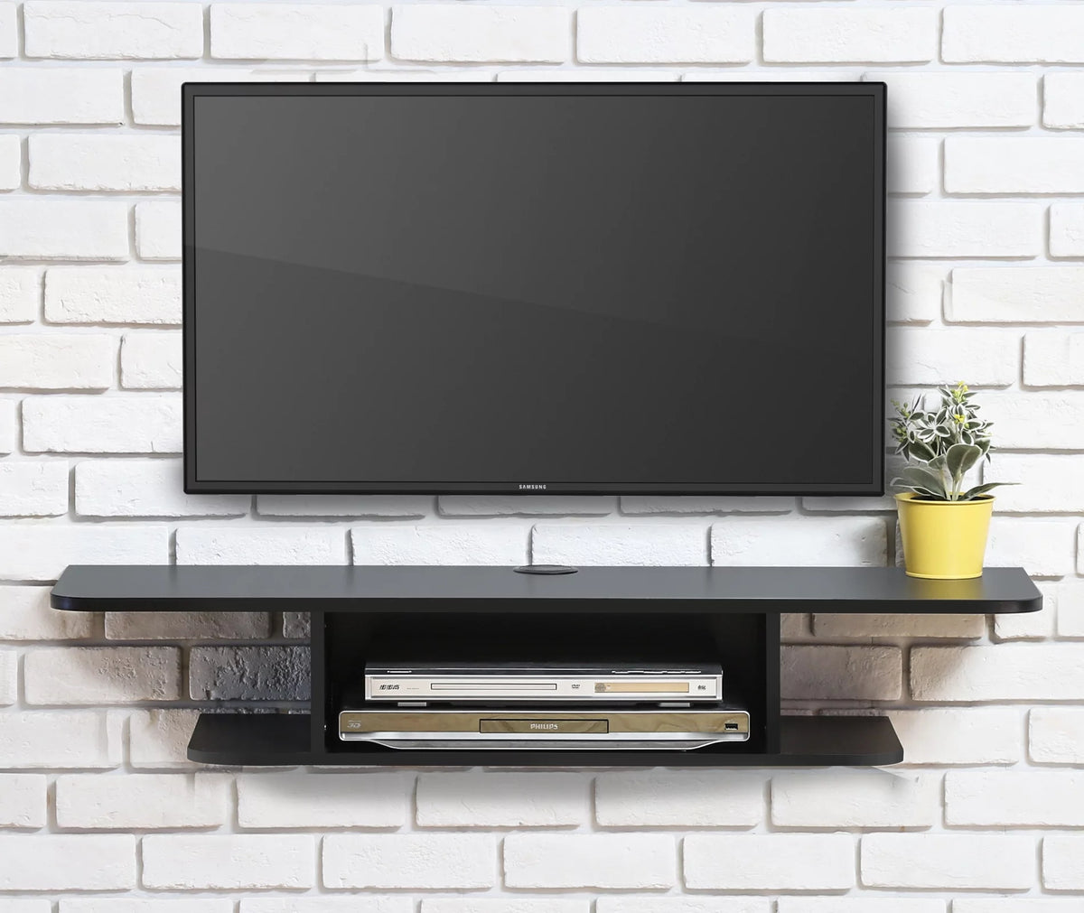 Black Wall Mounted Floating TV Shelf Media Console N645475