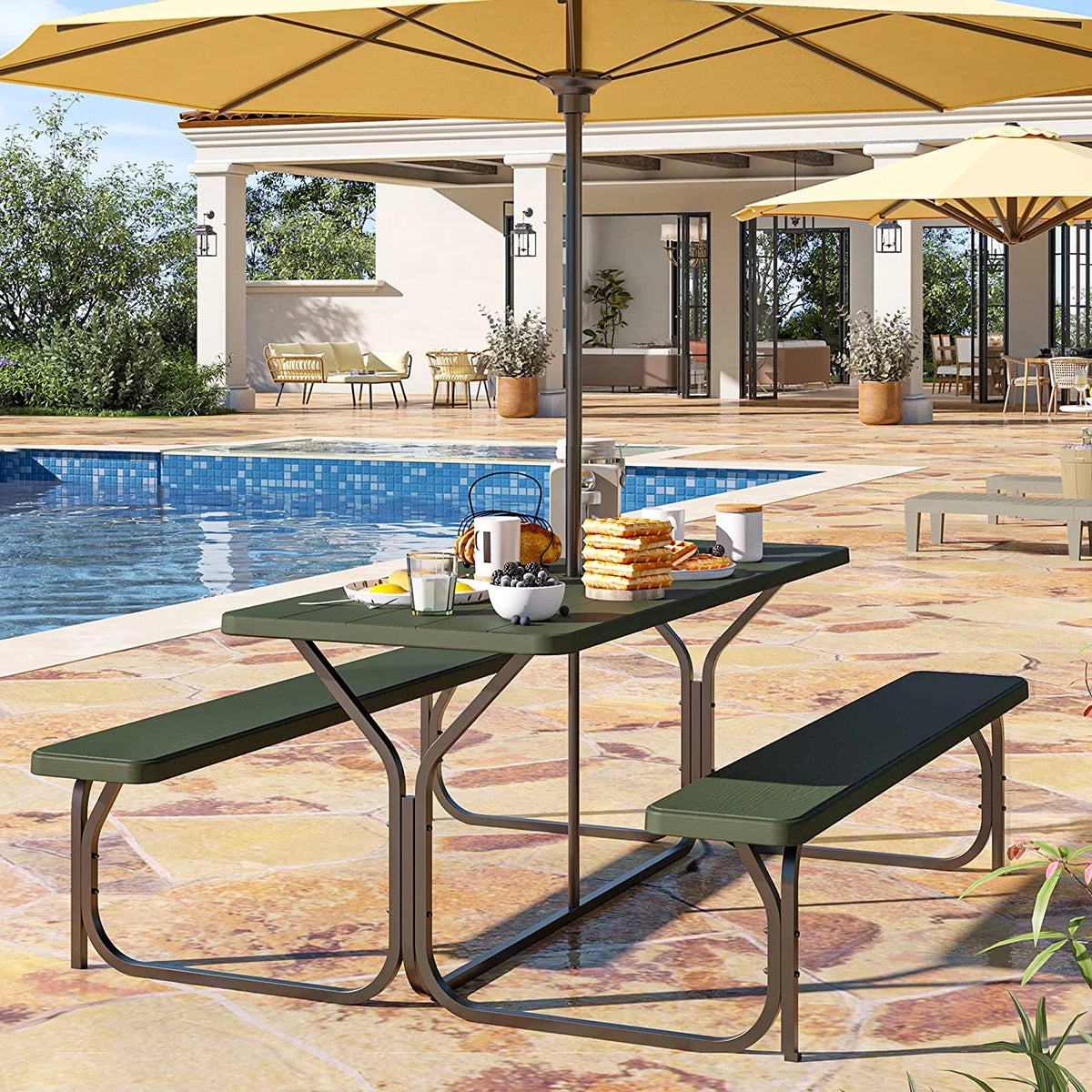6ft Heavy Duty Outdoor Picnic Table and Bench Green D3423