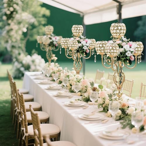 5-Arm Crystal Candelabra Candle Holder Stand with Crystal Bowl A529
