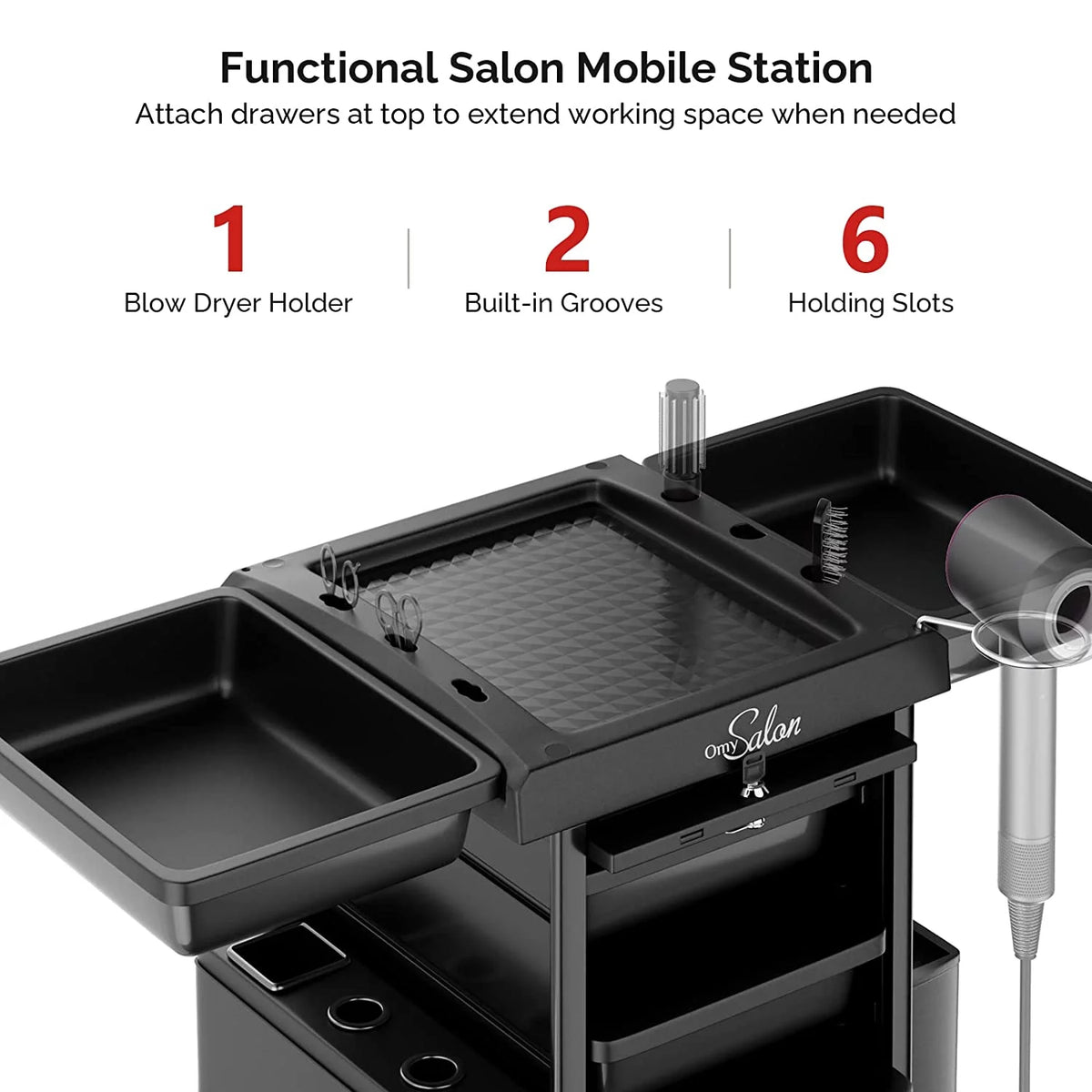 Salon Trolley with Lock 6 Drawers, Rolling Cart D648066