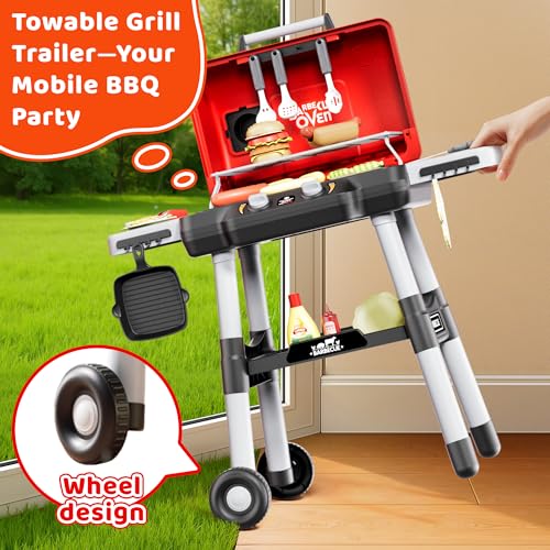 Kids BBQ Grill Playset with Wheels, Smoke Sound Light U4998