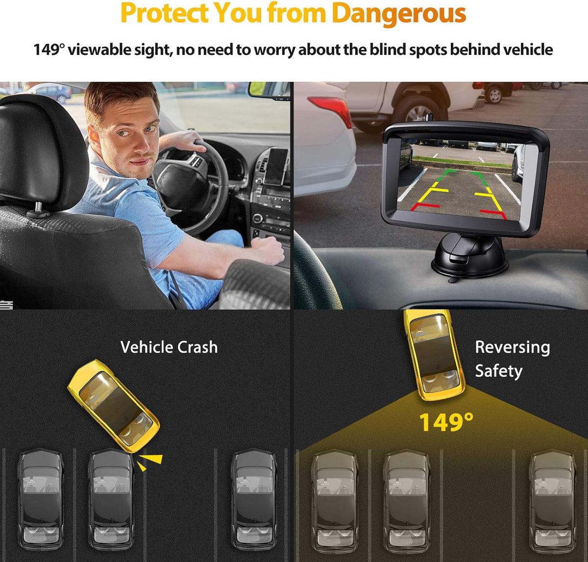 5 Monitor with 1080P Backup Camera for Truck, License Plate 149° Rear View Kits, IP69 Waterproof, Wired Pack of 2 I10939