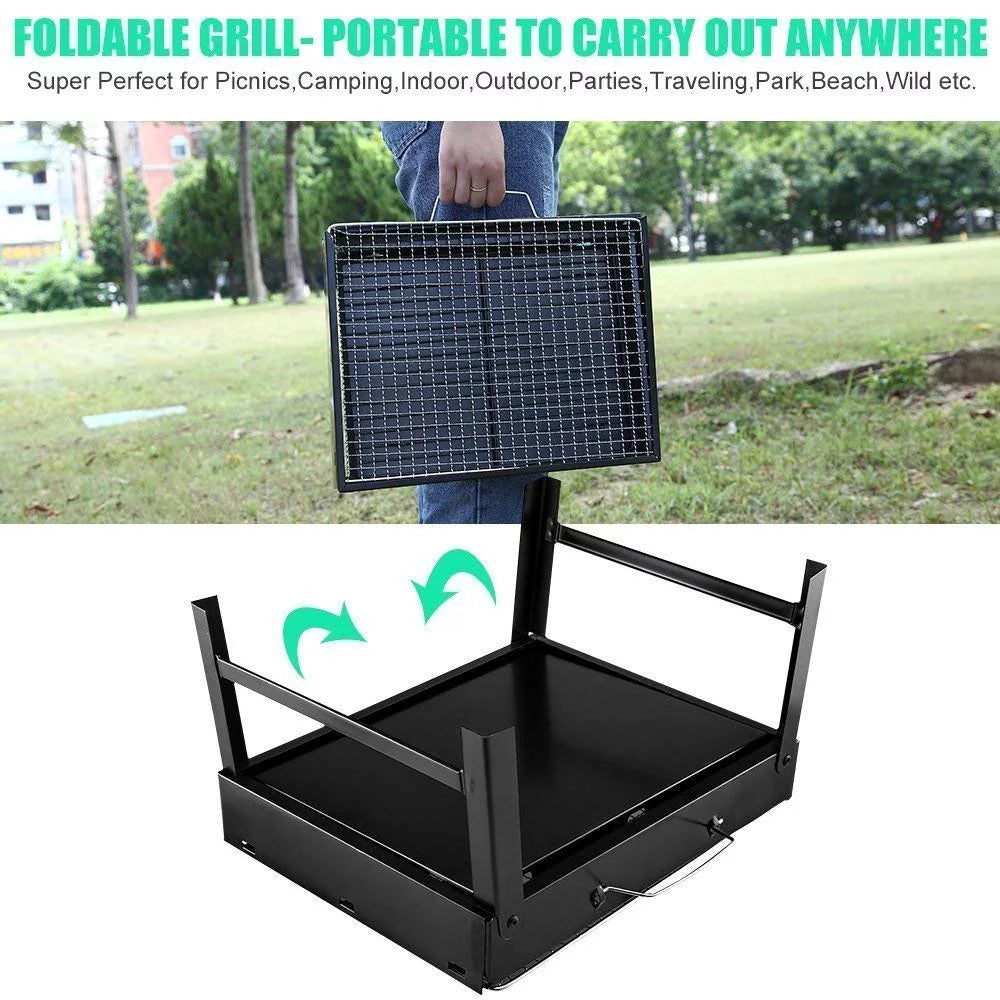 Folding Portable Charcoal BBQ Grill with 10 Pc Stainless Steel Sticks D182