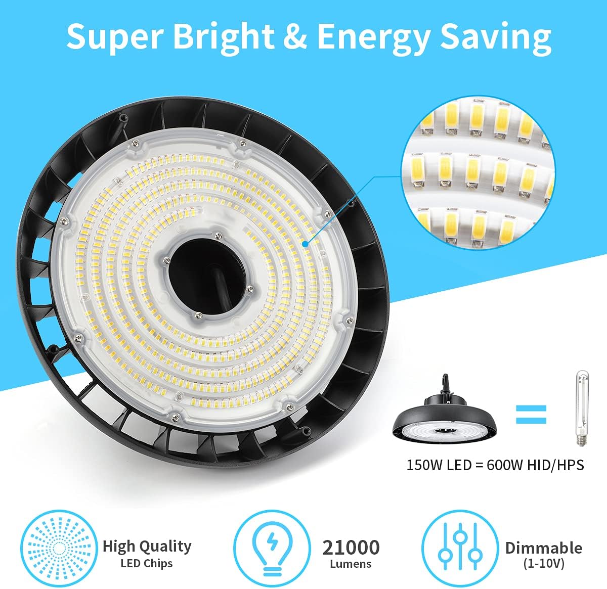 150W Dimmable 5000K LED High Bay Light Pack of 2 P282