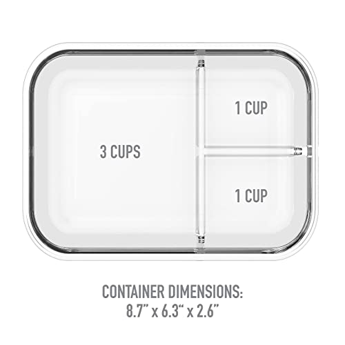Glass Lunch Box with Airtight Lid 3-Compartment 5 Cup Capacity Gray W25624