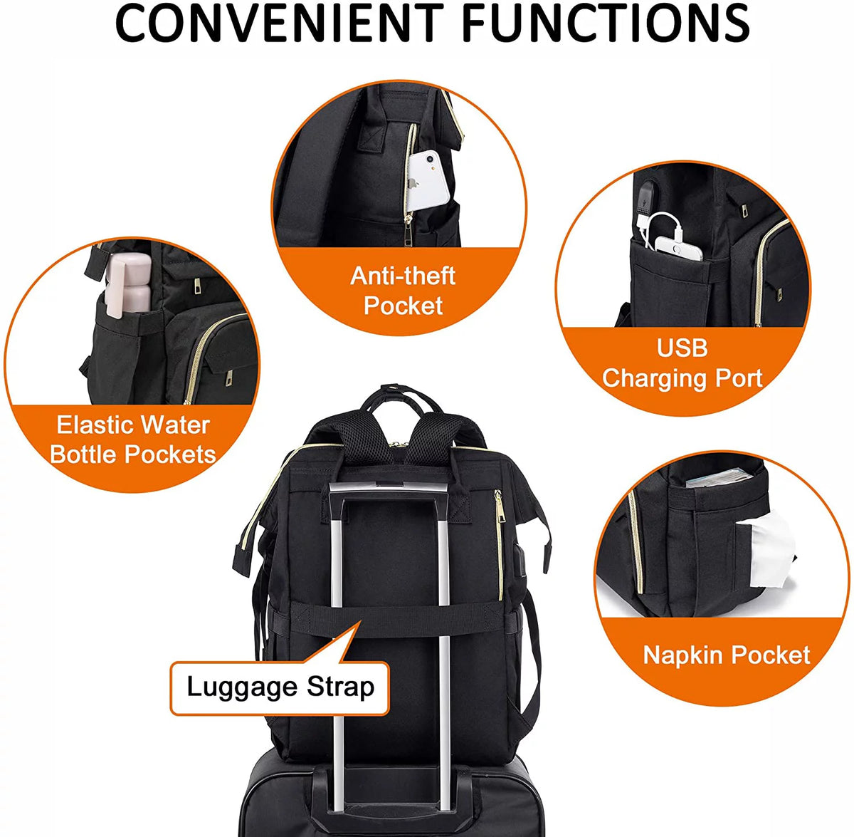 17" Waterproof Laptop Backpack with USB-Black A385124