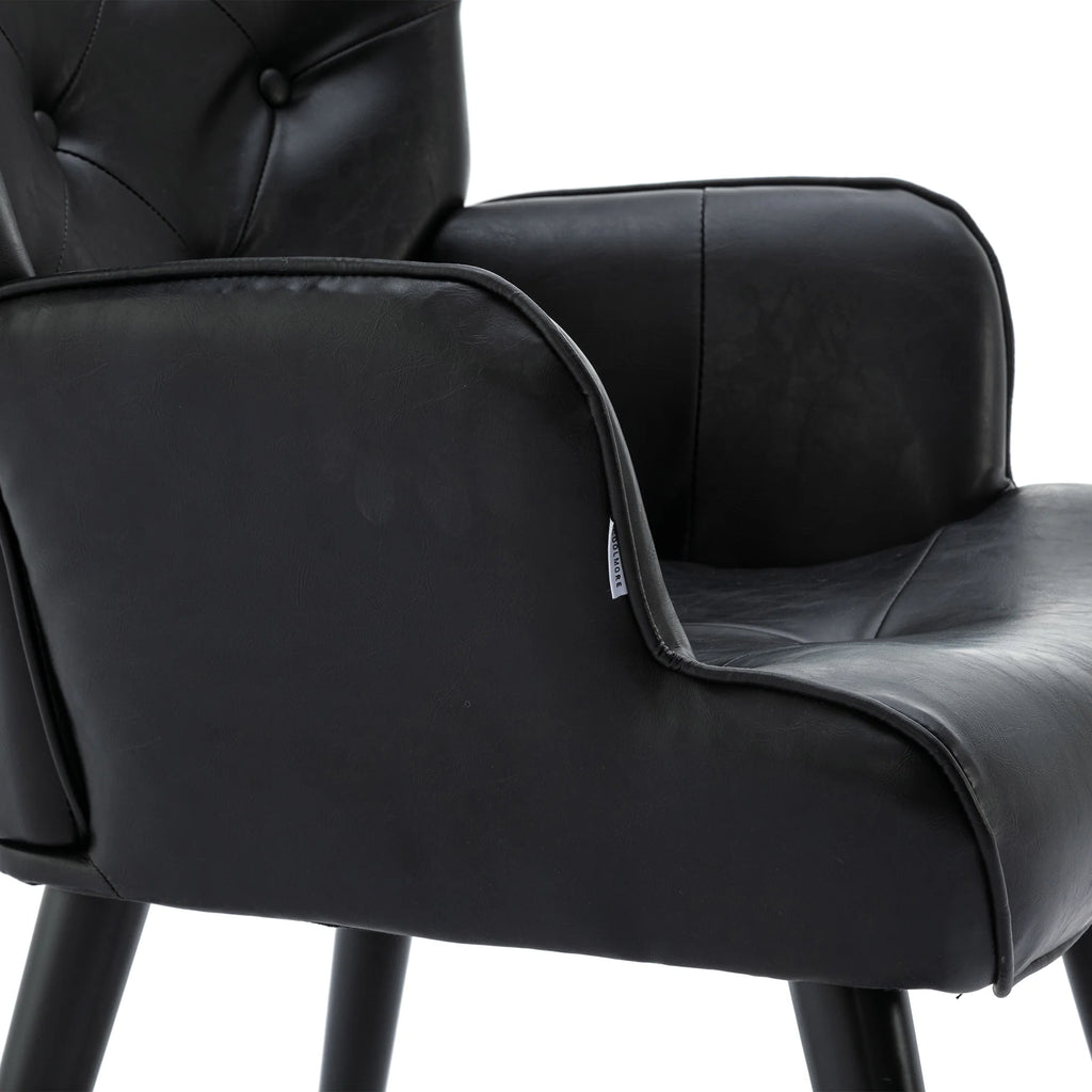 Black PU Leather Tufted Accent Chair with Wood Legs Y123