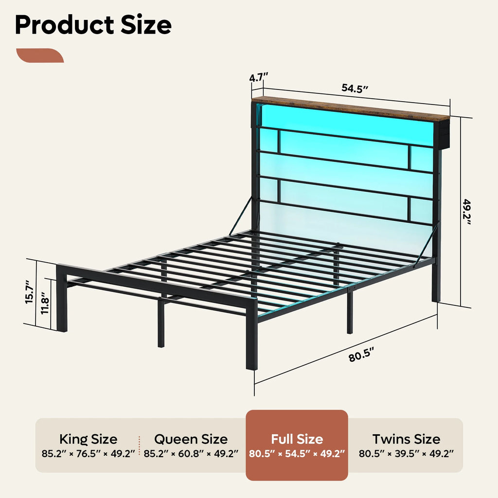 Queen Size Black Metal Platform Bed Frame with Storage Headboard R91862