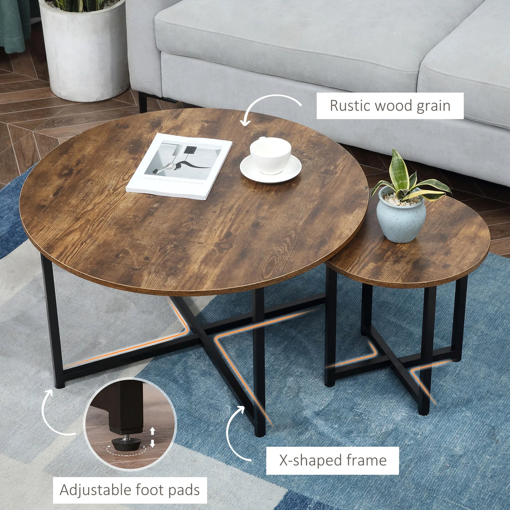 Round Coffee Table Set of 2 with Metal Frame H229