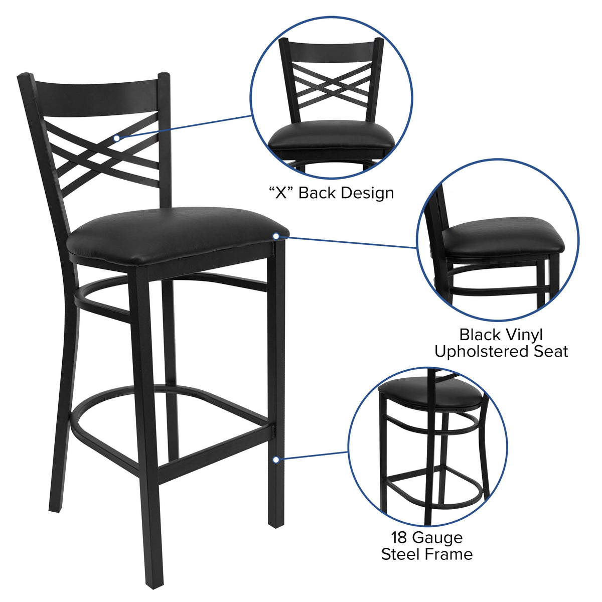 Black X Back Metal Barstool U839