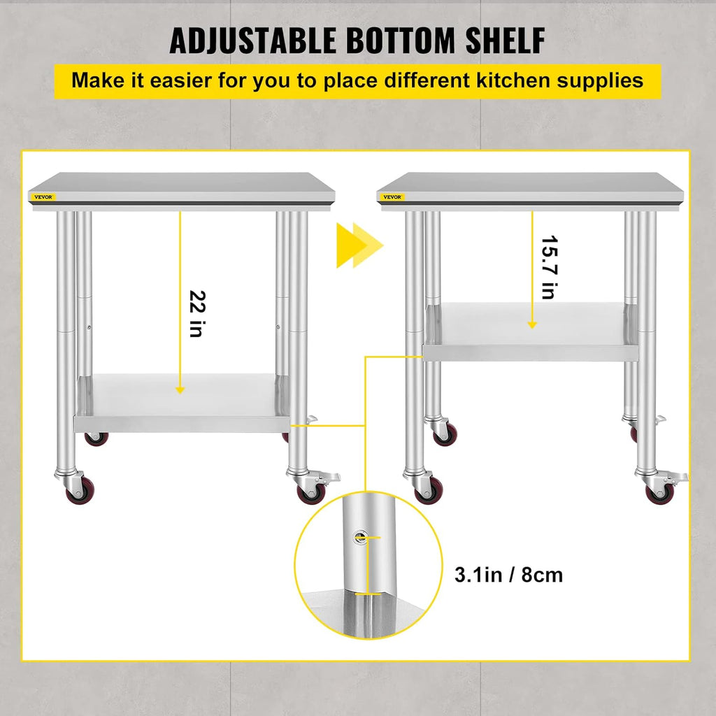 Stainless Steel Work Table with Wheels 24 x 30 x 32 Inch B373645