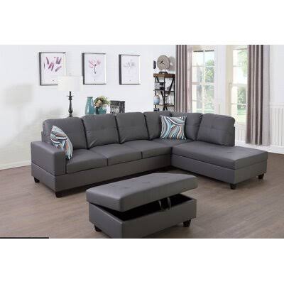 Wide Faux Leather Sofa & Chaise with Ottoman H8150